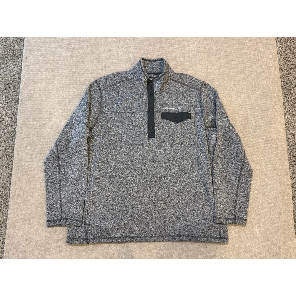 Eddie Bauer Sweater Men's 2XL Gray Fleece 1/4 Quarter Button Pullover Classic